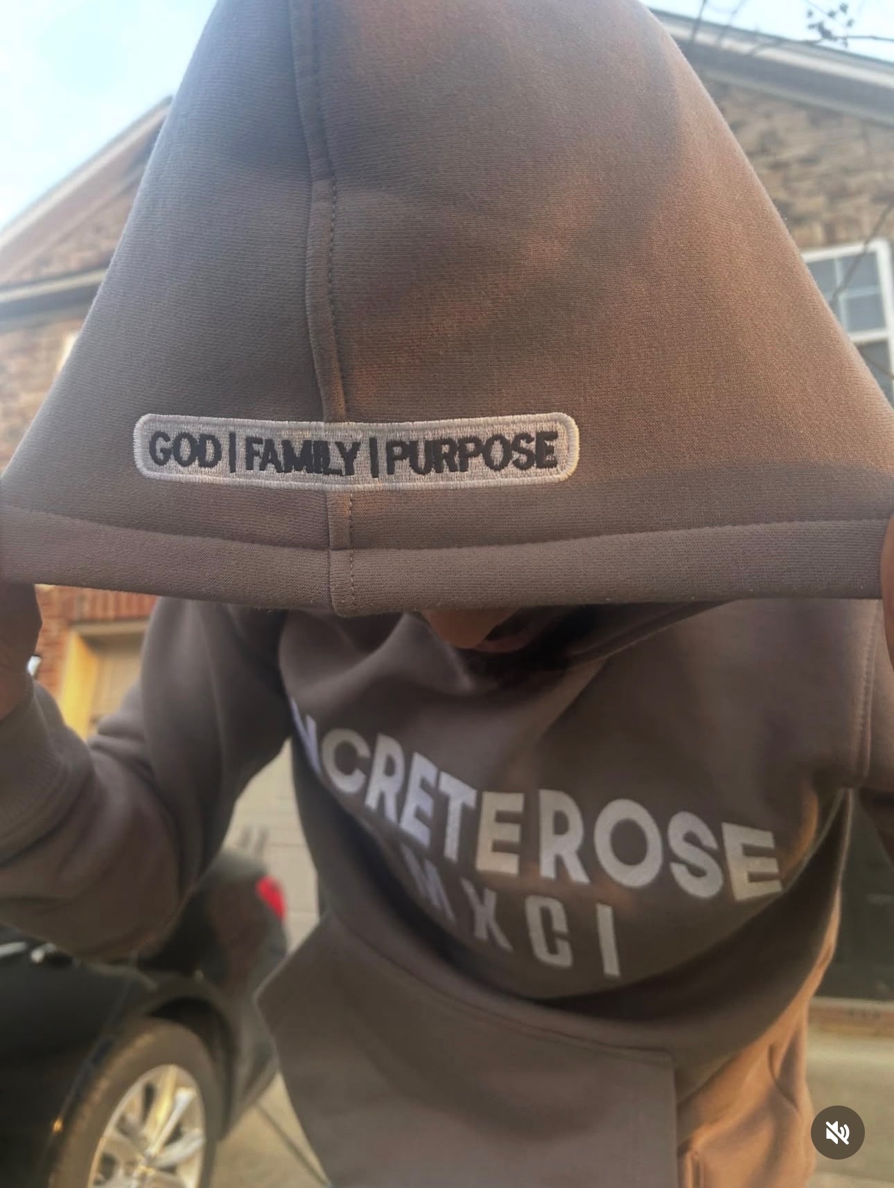 Close-up of a Concrete Rose 91 cap and hoodie